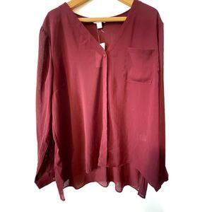 Vixbe Lolla one pocket blouse red blouse solid lightweight V-neck pocket XXL